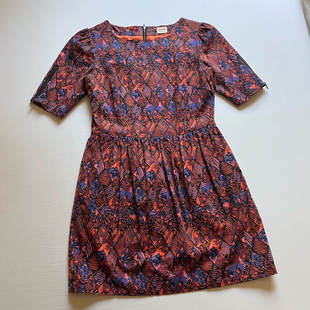GORMAN orange purple pink tribal geo Aztec abstract short sleeve mini dress